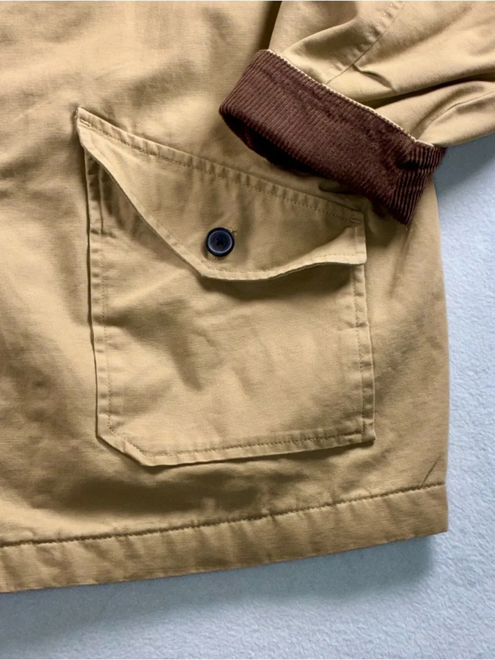 Tan Canvas Barn Jacket Chore Coat Brown Corduroy Collar Large H&M Divided